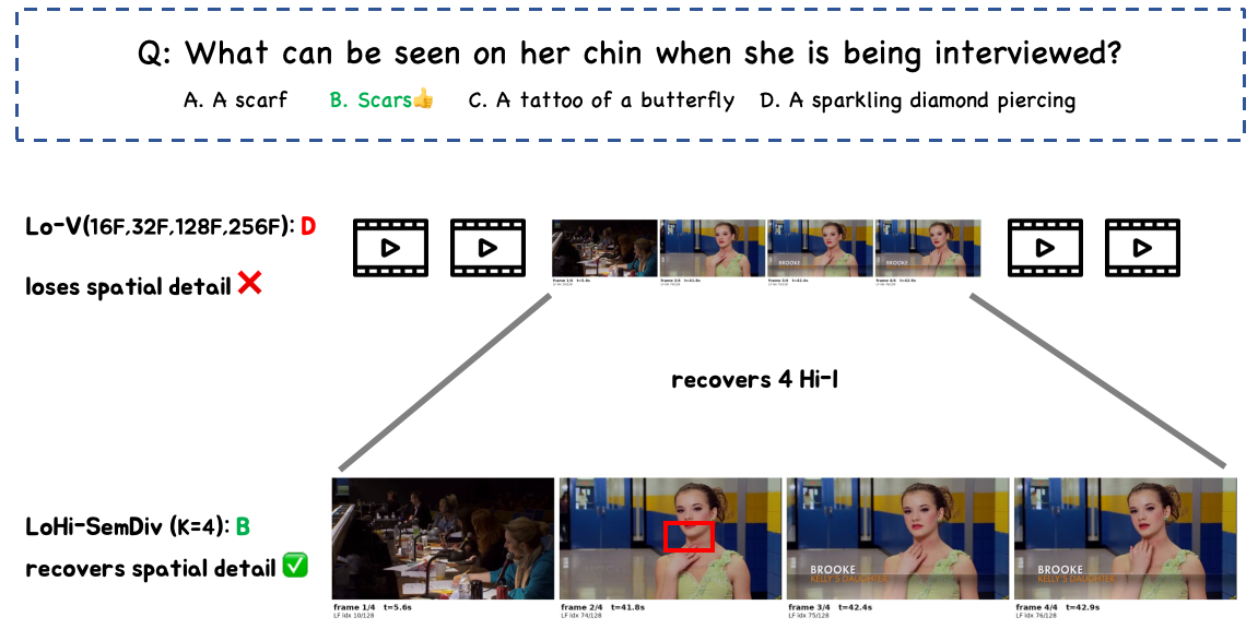 A detail on the interviewee's chin that only the high-resolution frames recover